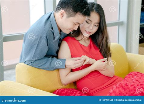 Babefriend Presenting Engagement Ring To Surprise Beloved Girlfriend Stock Image Image Of