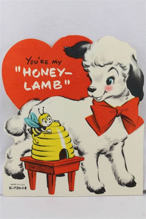 Valentine Greeting Card Vintage Kids Lamb Bumble Bee Honey Animal
