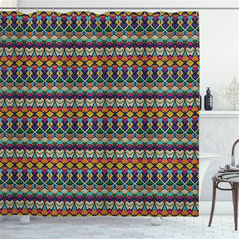 Geometric Shower Curtain Retro Eighties Design Vibrant Color Scheme