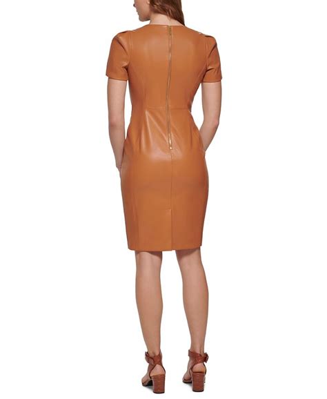 Calvin Klein Faux Leather Short Sleeve Sheath Dress And Reviews Dresses