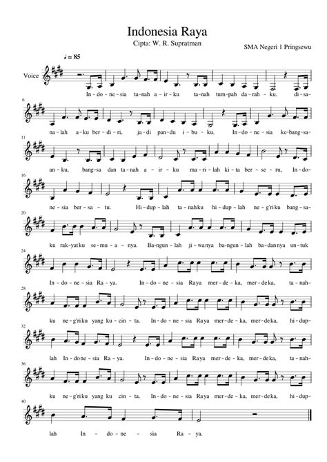 Indonesia Raya Sheet Music For Voice Download Free In Pdf Or Midi