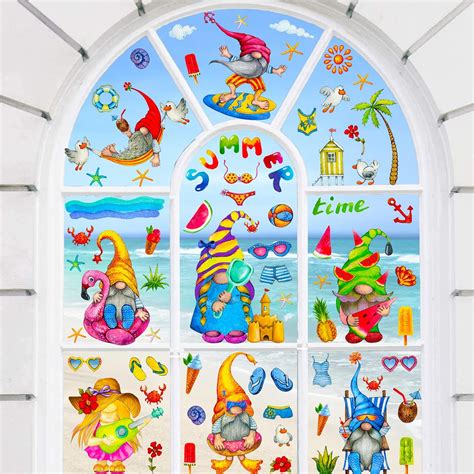 Buy Pufeny Summer Window Clings 9 Sheets Beach Hawaii Themed Party