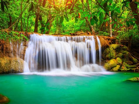 Wonderful Tropical Waterfall Blue Water Nature Forest With
