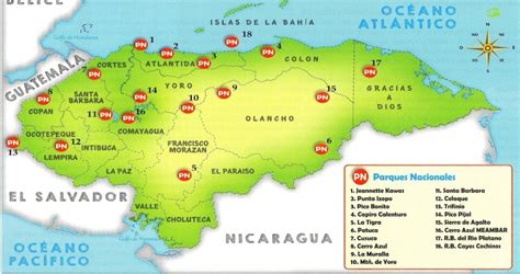 Mapa De Parques Nacionales De Honduras Mapa De Honduras