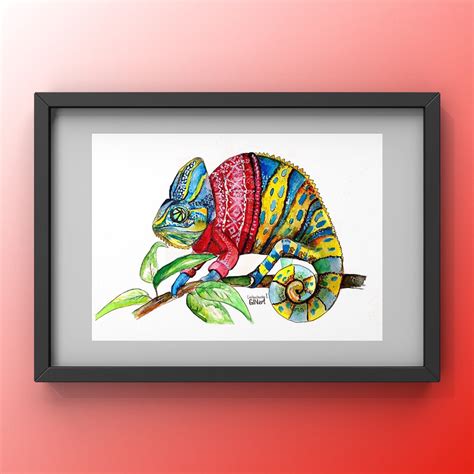 Colorful Chameleon Watercolor My Artwork Chameleon Art Original