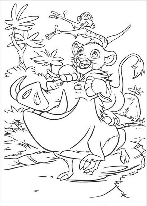kleurplaat Lion King of de Leeuwenkoning Simba, Timon en Pumba