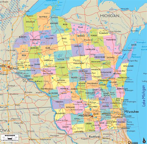 Political Map Of Wisconsin Ezilon Maps