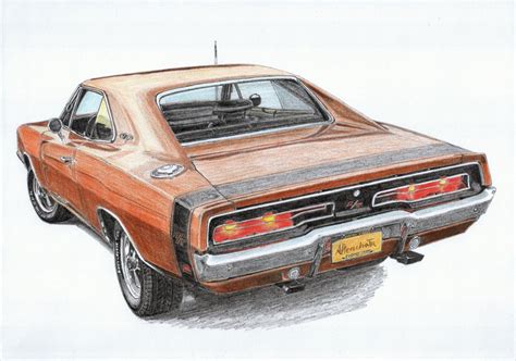 1969 dodge charger muscle car art print drawing. Dodge Charger R/T - Paper Garage by A. Pierzchała - Draw ...