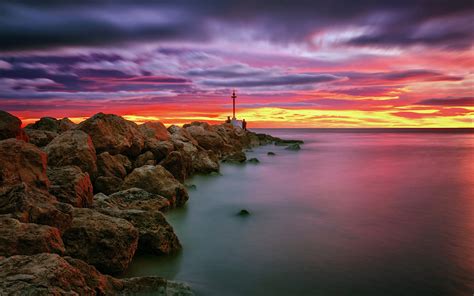 Ocean Rocks At Sunset Hd Wallpaper Background Image 2560x1600 Id