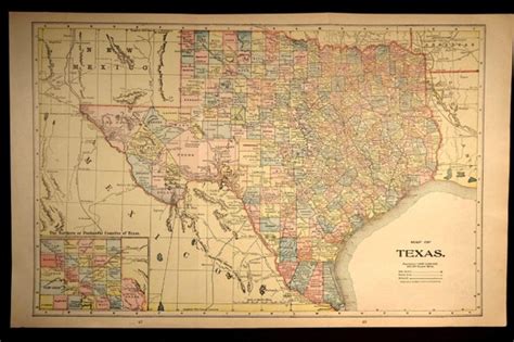 Antique Texas Map Late 1800s State Original By Mapsbooksephemera
