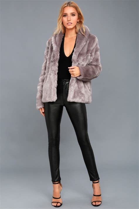 Stone Row Fauxreals Coat Dusty Purple Faux Fur Coat