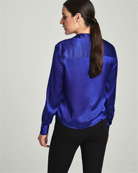 Royal Blue Satin Crop Utility Blouse Pure Collection