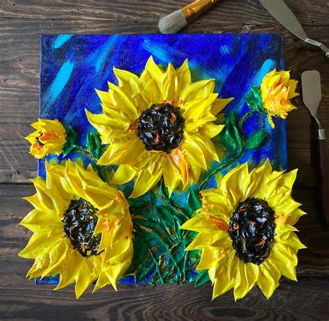 Sunflowers Touch Art Unique 3d Acrylic By Andrii Rays Impasto