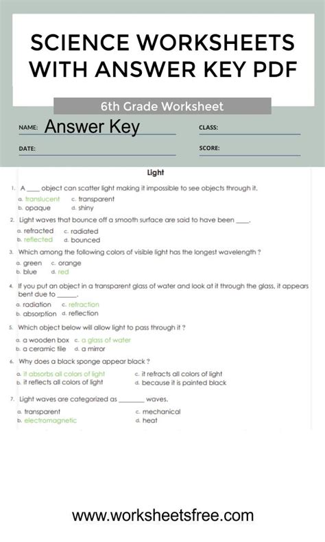Free Printable 6th Grade Science Worksheets With Answer Key