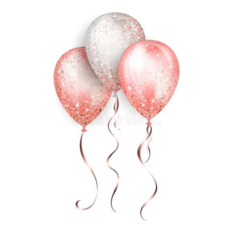 Flying Glossy White And Pink Shiny Realistic 3d Helium Balloons With