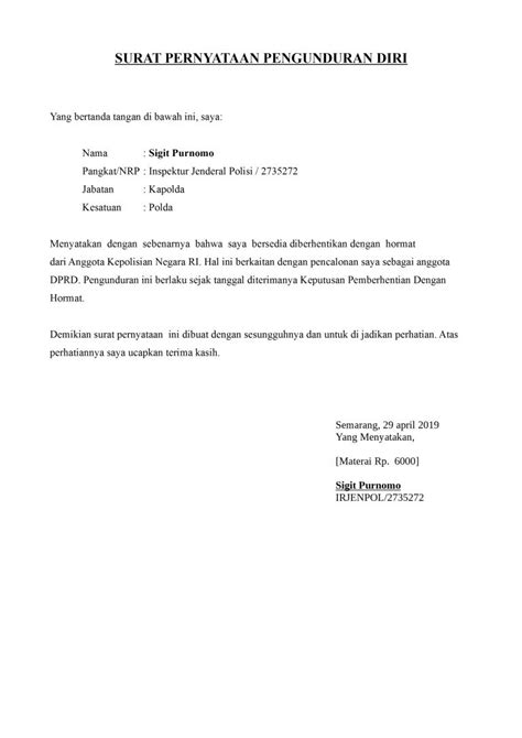Dengan surat ini, saya mengajukan dan memohon untuk mengundurkan diri dari jabatan sebagai official administrator di. Contoh Surat Pengunduran Diri Anggota Polisi Dan TNI ...