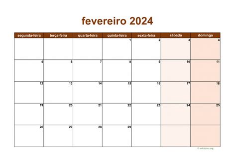 Calendário Fevereiro 2024