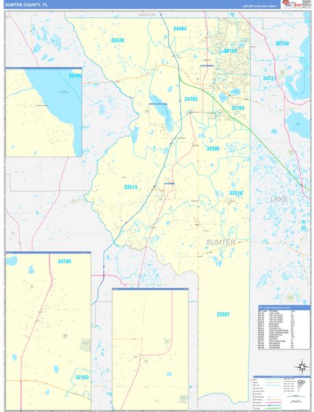 Sumter County Fl Zip Code Wall Map Basic Style By Marketmaps Mapsales
