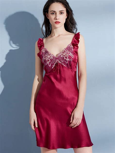 summer 100 pure real silk nightgown for women solid lace sleeveless strap silk night dress sexy