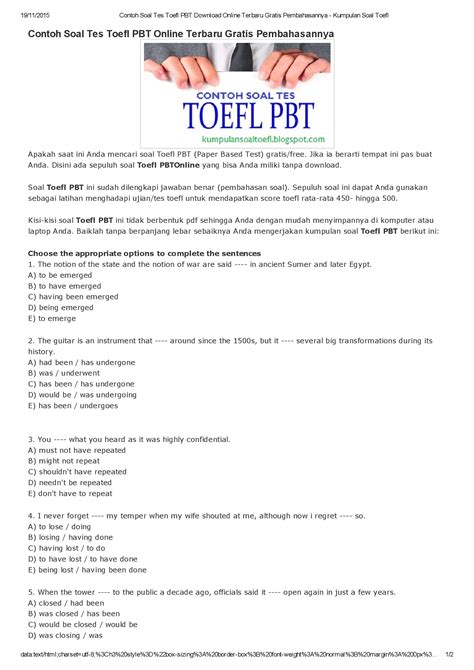 Pdf Contoh Soal Tes Toefl Pbt Download Online Terbaru Gratis