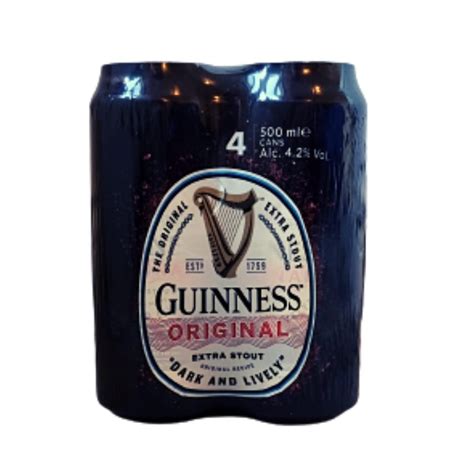 Guinness Original Extra Stout Dark Beer 4 Pack 500ml Can Kwikdrop