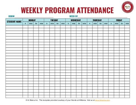 Daycare Sign in Sheet Template - Weekly