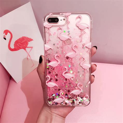 Glitter Dynamic Liquid Flamingo Phone Cases For Iphone 6 6s 7 8 Plus Case Silicone Cover Case