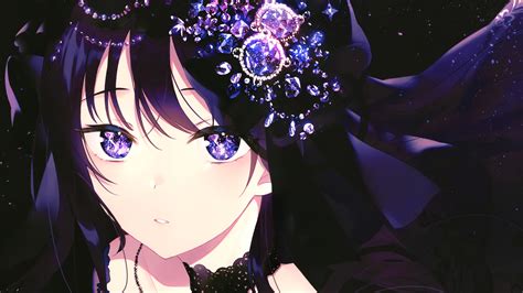 Download 3840x2160 Anime Girl Black Hair Purple Eyes Shiny