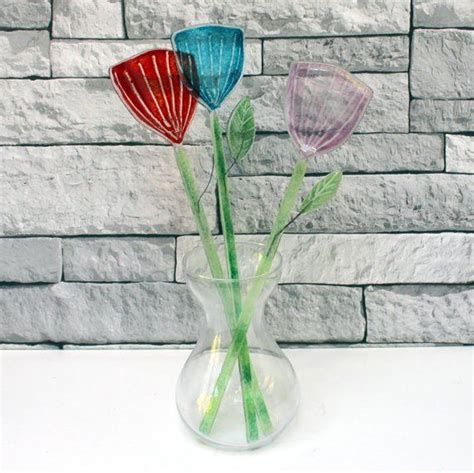 Glass Flower Bouquet Any 3 Fused Glass Flowers Floral Etsy Glass Flowers Fused Glass