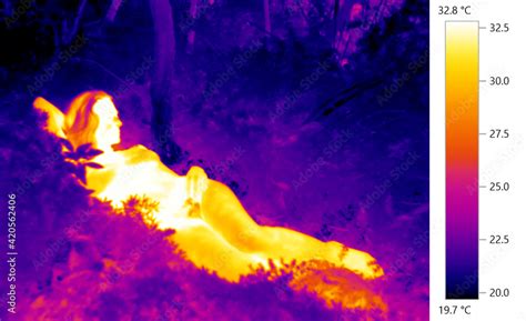 Thermogram Thermal Heat Photo Of Naked Nude Human Form Reclining In