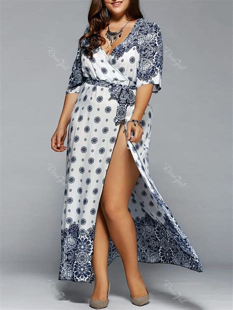47 Off Plus Size Boho Print Flowy Beach Wrap Maxi Dress Rosegal