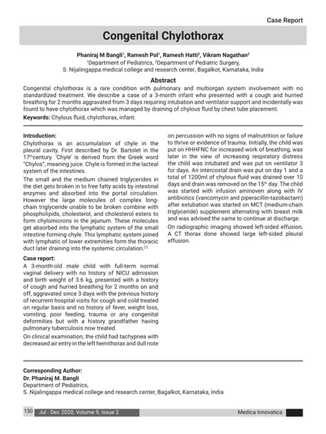 Pdf Congenital Chylothorax