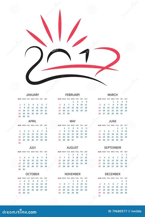 Calendar 2017 Symbolic Graphic Representation Stock Vector