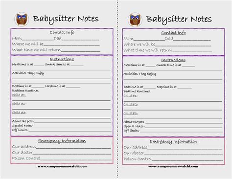 Babysitter Notes Free Printable Free Printable A To Z