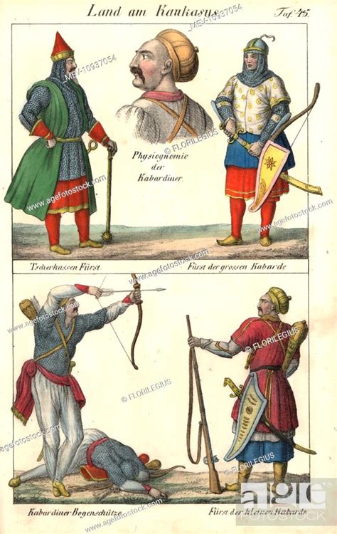 Circassian Prince Kabard Princes And Archer Handcolored Lithograph