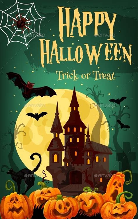 Halloween Horror House And Pumpkin Halloween Party Poster Halloween