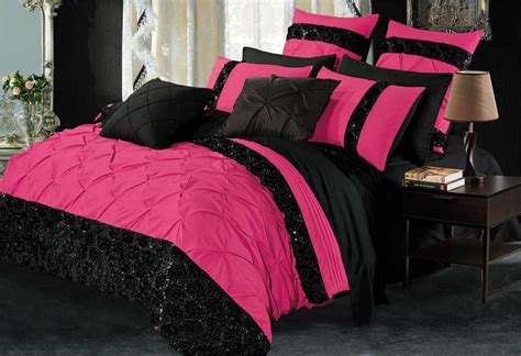 Pavia Hot Pink Black Quilt Cover Set In Super King Queen Size Online Sale Must End Soon