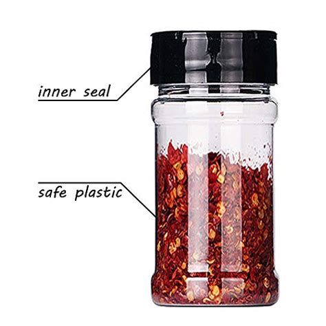 16 Pack 7oz Clear Plastic Spice Jars Storage Container Bottle Containers With Black Cap Perfect