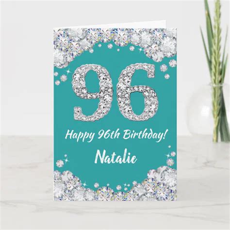 Happy 96th Birthday Teal And Silver Glitter Card Zazzle