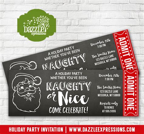 Ask everyone to put up a beachy backdrop (zoom backdrop or paper lanterns work great) and wear their cheesiest beachwear. Printable Naughty or Nice Holiday Party chalkboard Ticket Invitation - Santa Christmas Party