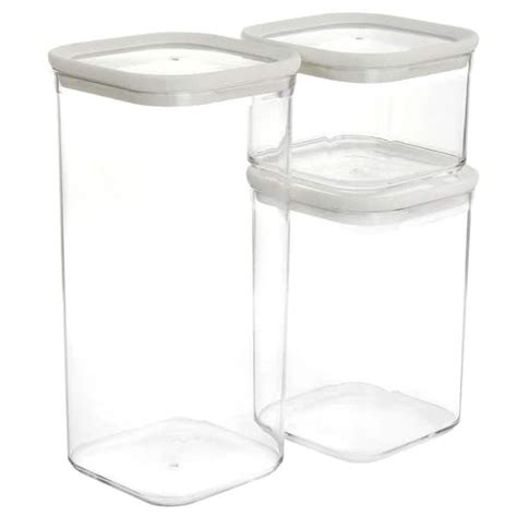 Martha Stewart 3 Piece Square Plastic Stackable Container Set In Ivory
