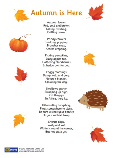 Autumn Printables Autumn Poems Fall Preschool Kids Poems