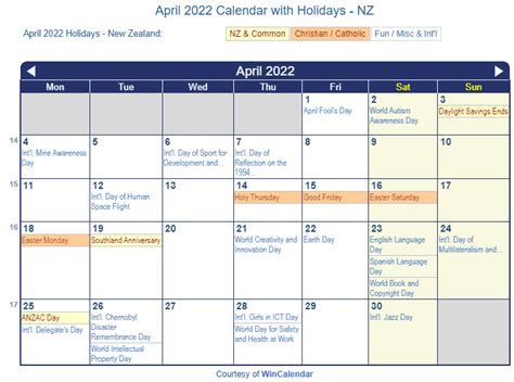 Print Friendly April 2022 New Zealand Calendar For Printing