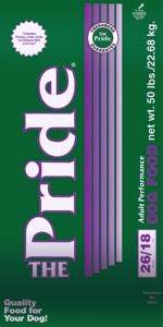 Calcium & phosphorus for healthy bones & teeth. Pride 26/18 Adult Performance Formula Dog Food, 50 pound ...