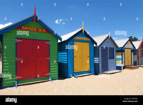 Painted Beach Huts In Melbourne Brighton Beach Australia Stock Photo