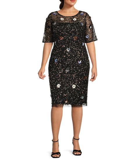 adrianna papell plus size short sleeve 3d floral embroidered round neck sheath dress dillard s