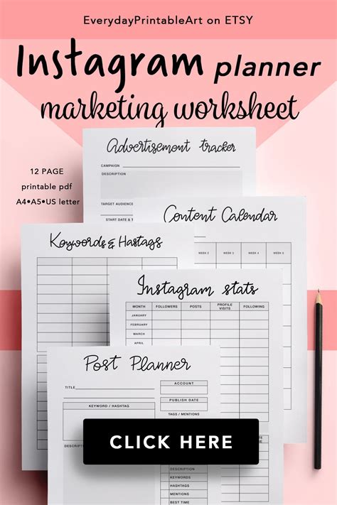 Instagram Marketing Planner Printable Instagram Worksheet Etsy