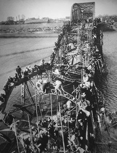 Flight Of Refugees Across Wrecked Bridge In Korea Korean War