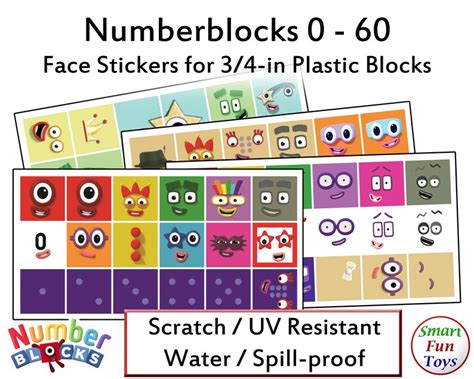 Numberblocks 0 60 Face And Body Stickers Waterproof Etsy