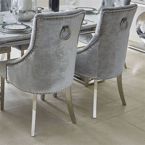 Porthos home pacie dining room chairs set of 2, velvet and iron legs. Parker Grey Velvet Dining Chair with Knocker and Chrome Legs